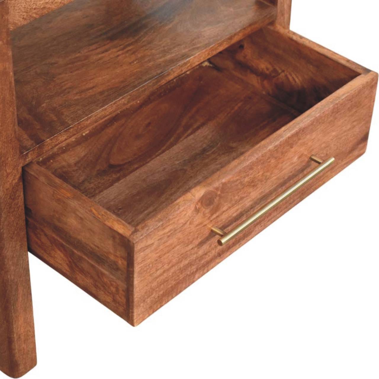 Rustic Nightstand - Solid Mango Wood Bedside Table for Bedroom - product view 7 showing handcrafted solid mango wood...