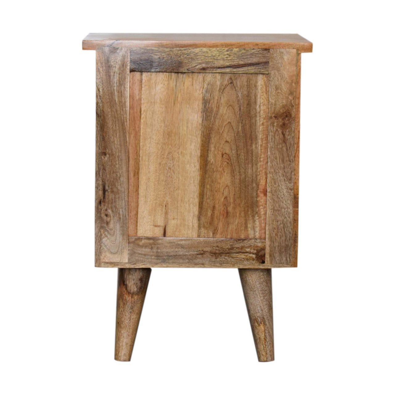 Rustic Oak-ish Nightstand - Solid Mango Wood Bedside Table for Bedroom - product view 8 showing handcrafted solid mango...