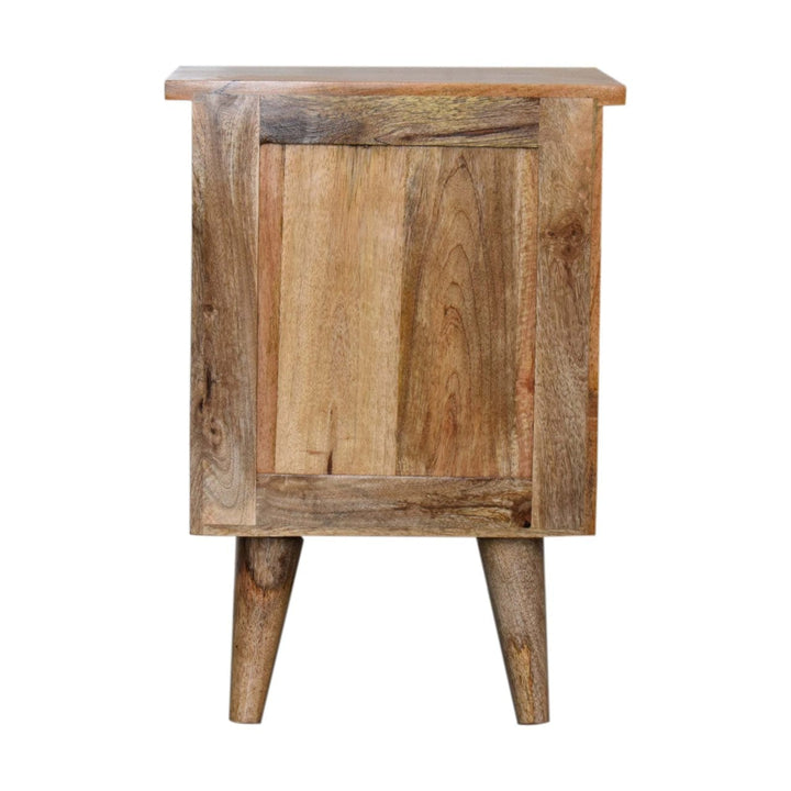 Rustic Oak-ish Nightstand - Solid Mango Wood Bedside Table for Bedroom - product view 8 showing handcrafted solid mango...