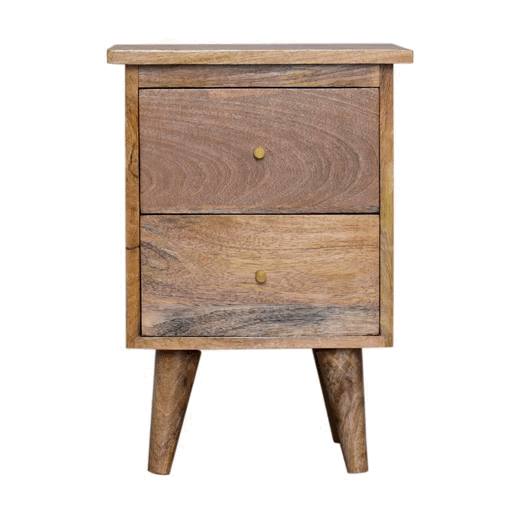 Rustic Oak-ish Nightstand - Solid Mango Wood Bedside Table for Bedroom - product view 9 showing handcrafted solid mango...