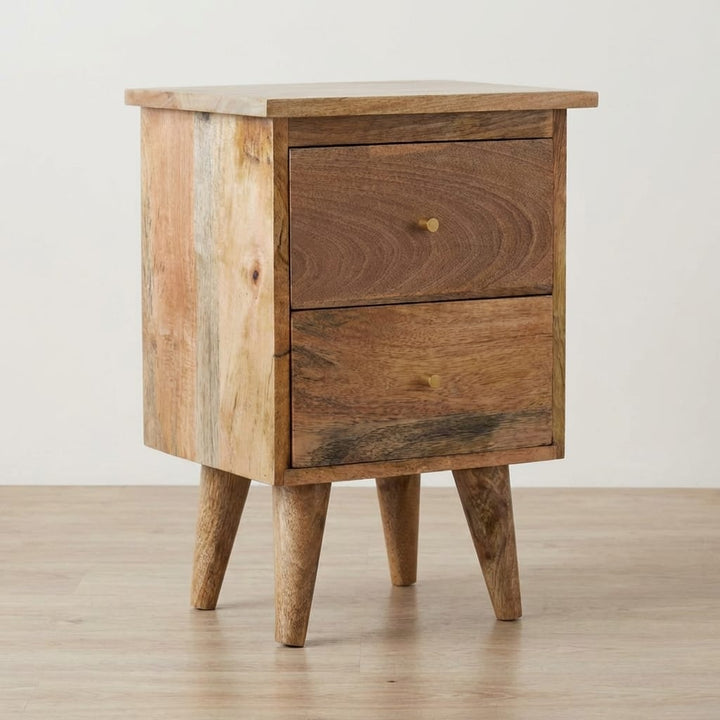Rustic Oak-ish Nightstand - Solid Mango Wood Bedside Table for Bedroom - main view showing handcrafted solid mango wood...