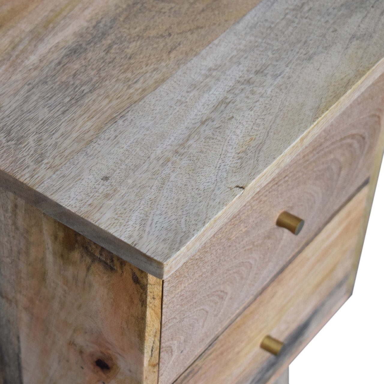 Rustic Oak-ish Nightstand - Solid Mango Wood Bedside Table for Bedroom - product view 4 showing handcrafted solid mango...
