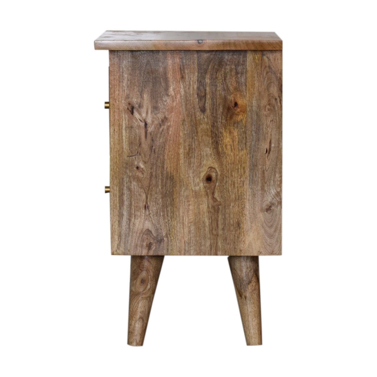 Rustic Oak-ish Nightstand - Solid Mango Wood Bedside Table for Bedroom - product view 7 showing handcrafted solid mango...