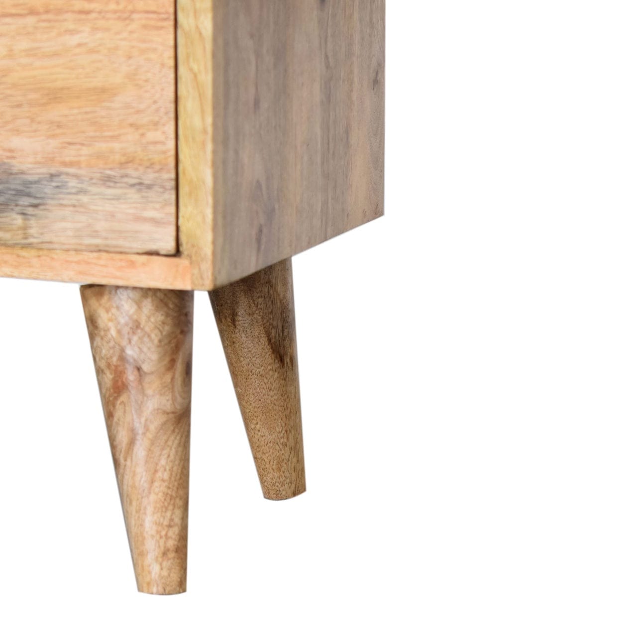Rustic Oak-ish Nightstand - Solid Mango Wood Bedside Table for Bedroom - product view 6 showing handcrafted solid mango...