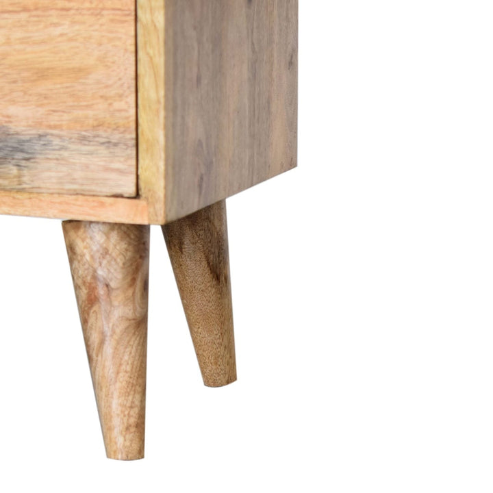 Rustic Oak-ish Nightstand - Solid Mango Wood Bedside Table for Bedroom - product view 6 showing handcrafted solid mango...