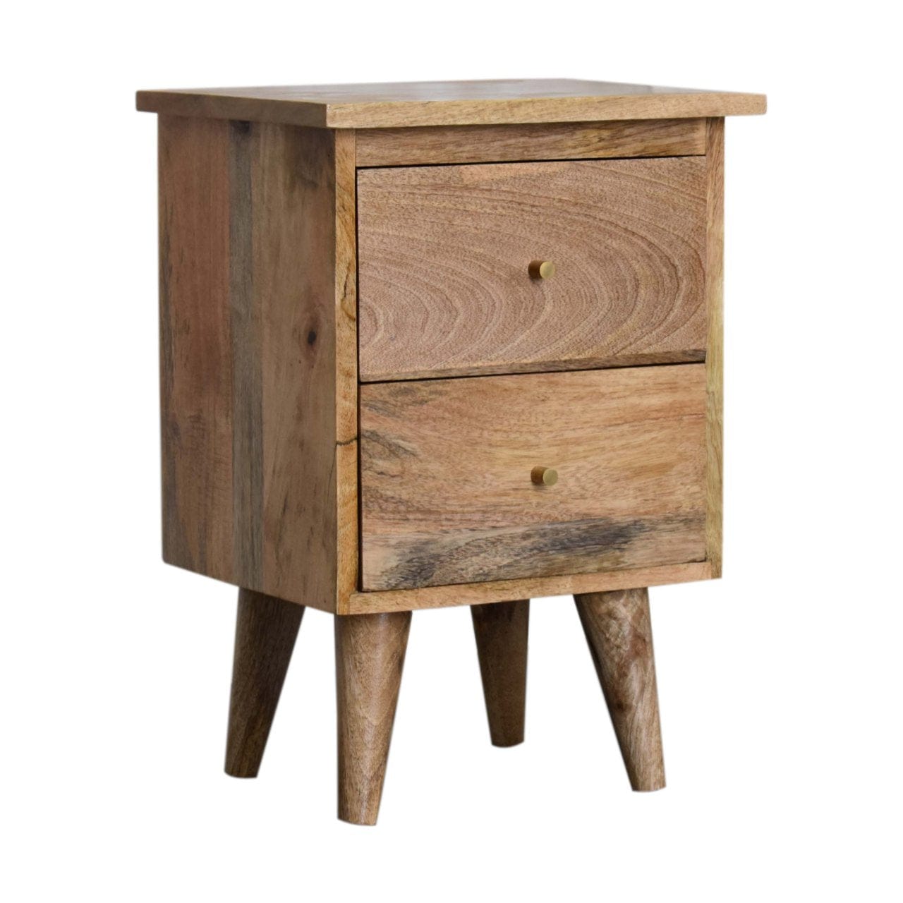 Rustic Oak-ish Nightstand - Solid Mango Wood Bedside Table for Bedroom - product view 2 showing handcrafted solid mango...