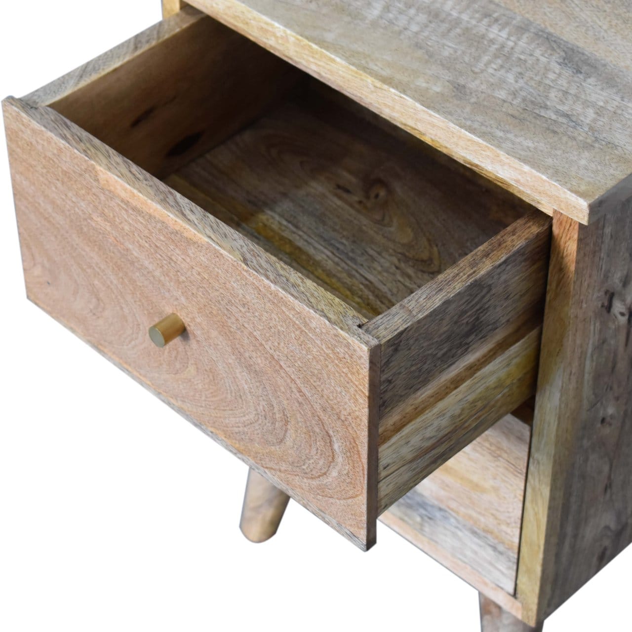 Rustic Oak-ish Nightstand - Solid Mango Wood Bedside Table for Bedroom - product view 5 showing handcrafted solid mango...