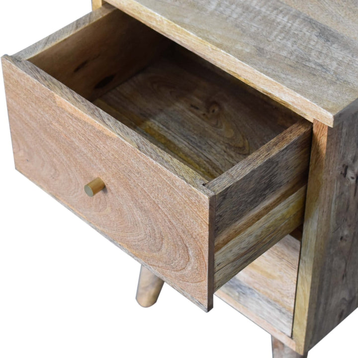 Rustic Oak-ish Nightstand - Solid Mango Wood Bedside Table for Bedroom - product view 5 showing handcrafted solid mango...