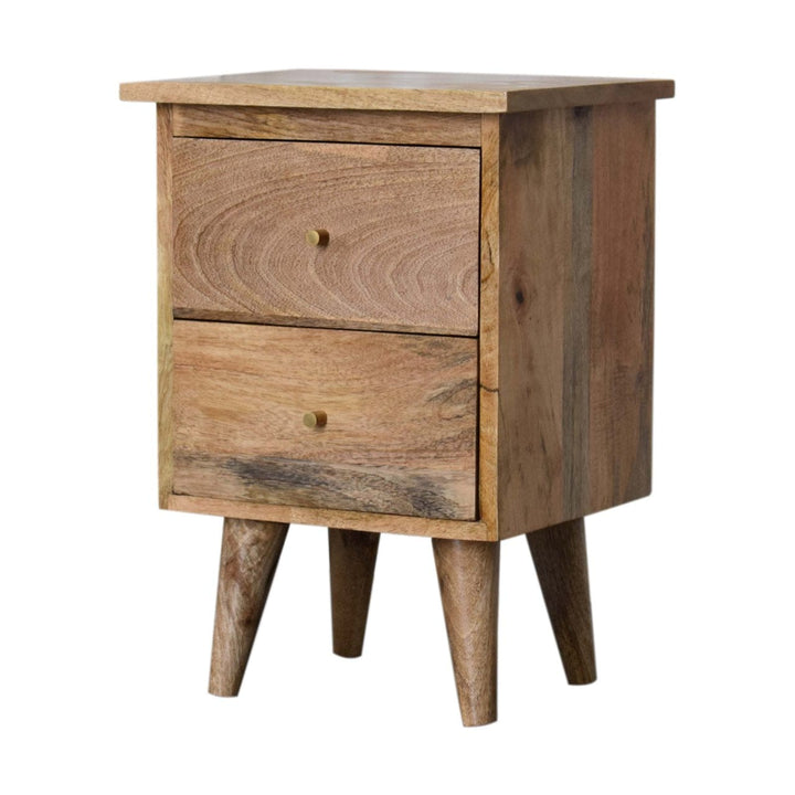 Rustic Oak-ish Nightstand - Solid Mango Wood Bedside Table for Bedroom - product view 3 showing handcrafted solid mango...