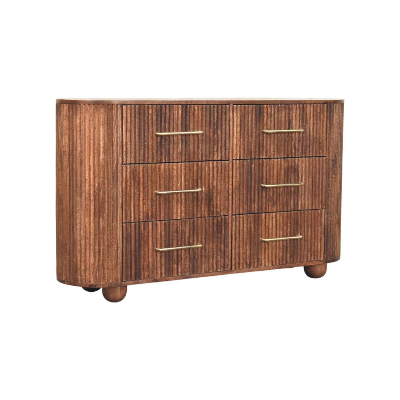 Rustic Ridgefront Dresser - Solid Mango Wood Storage Chest for Bedroom with six drawers and a stylish design.