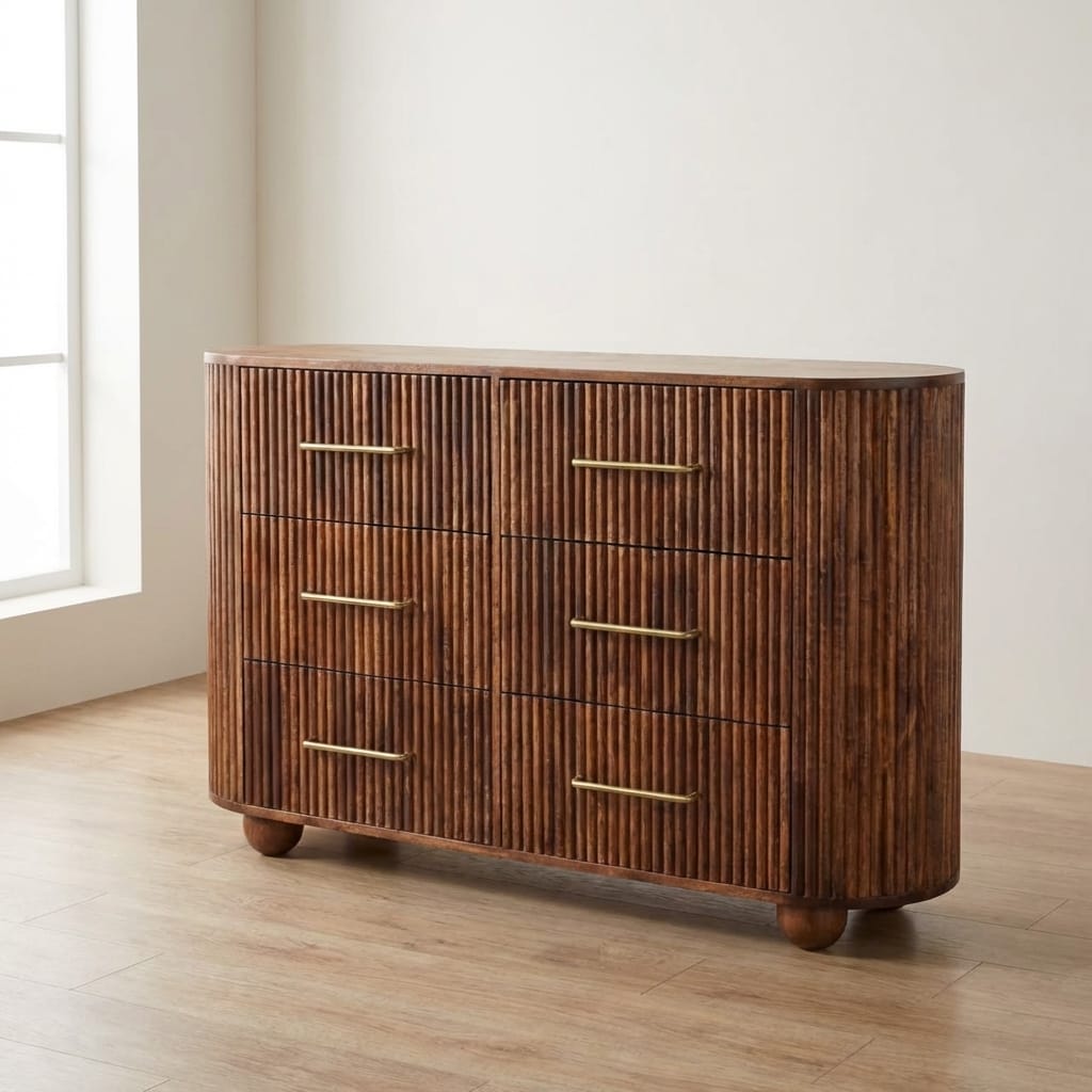 Rustic Ridgefront Dresser - Solid Mango Wood Storage Chest for Bedroom with spacious drawers and handcrafted design.
