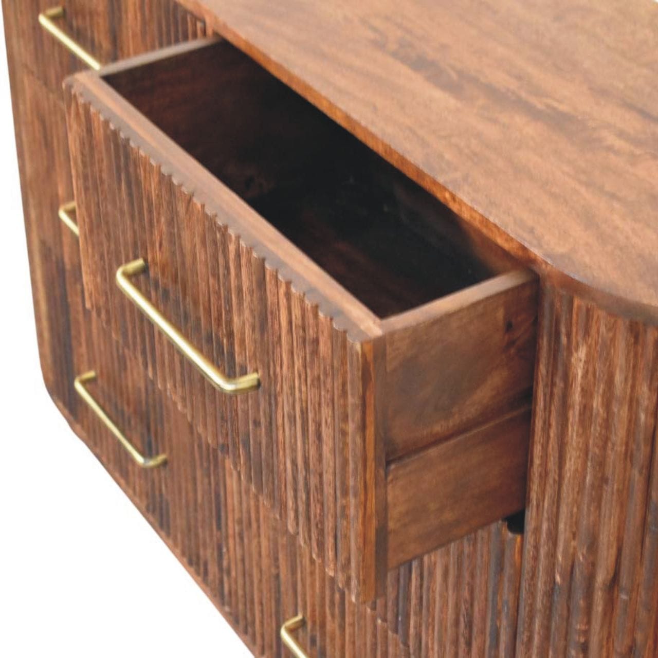 Rustic Ridgefront Dresser - Solid Mango Wood Storage Chest for Bedroom with an open drawer showcasing rustic design.