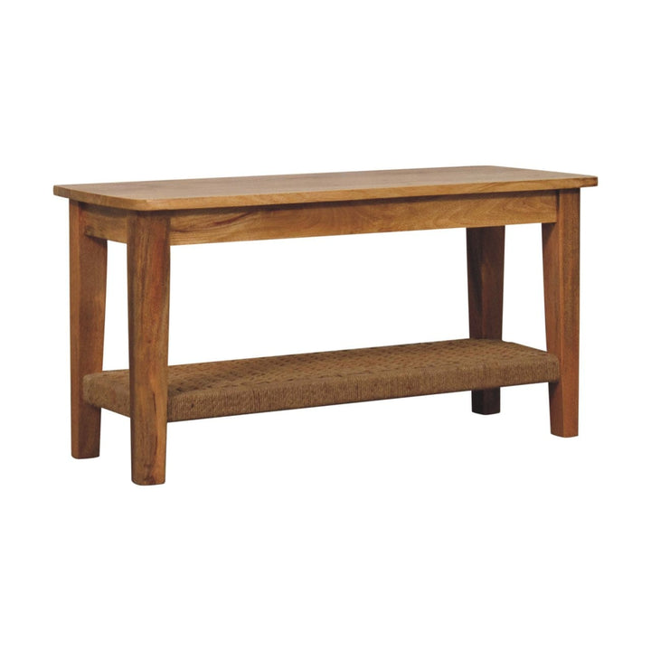 Rustic Rope Coffee Table - Solid Mango Wood Center Table for Living Room - product view 3 showing handcrafted solid mango...