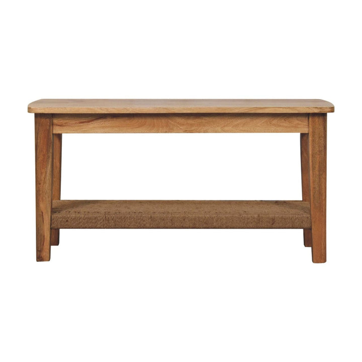 Rustic Rope Coffee Table - Solid Mango Wood Center Table for Living Room - product view 2 showing handcrafted solid mango...