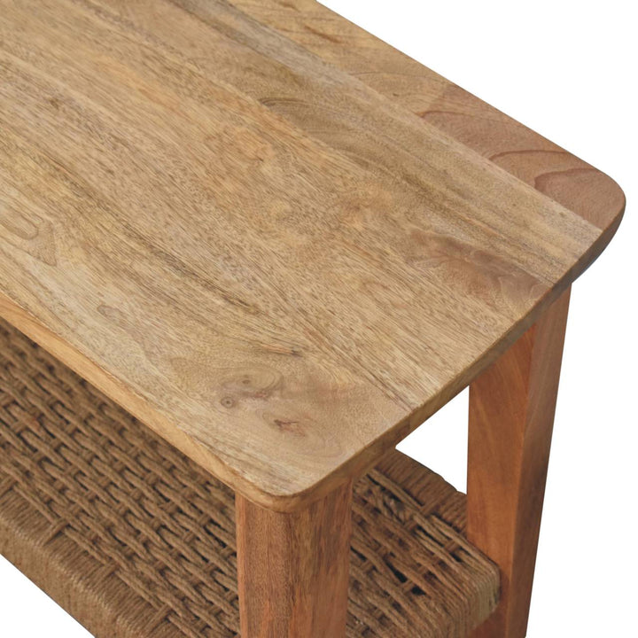 Rustic Rope Coffee Table - Solid Mango Wood Center Table for Living Room - product view 9 showing handcrafted solid mango...