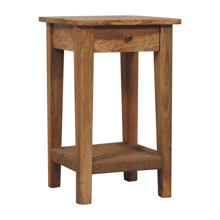 Rustic Rope End Table - Solid Mango Wood Side Table for Living Room - product view 3 showing handcrafted solid mango wood...