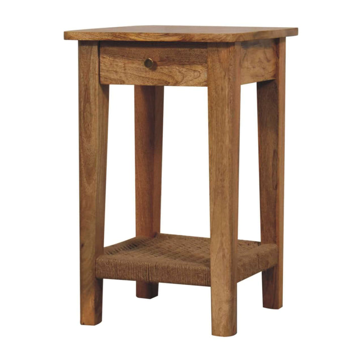 Rustic Rope End Table - Solid Mango Wood Side Table for Living Room - product view 4 showing handcrafted solid mango wood...