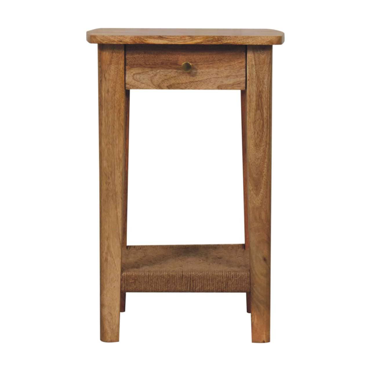 Rustic Rope End Table - Solid Mango Wood Side Table for Living Room - product view 2 showing handcrafted solid mango wood...