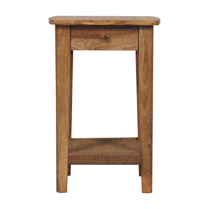 Rustic Rope End Table - Solid Mango Wood Side Table for Living Room - product view 2 showing handcrafted solid mango wood...
