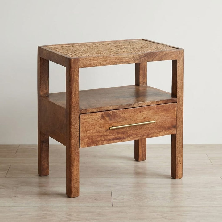 Rustic Nightstand - Solid Mango Wood Bedside Table for Bedroom - main view showing handcrafted solid mango wood nightstand