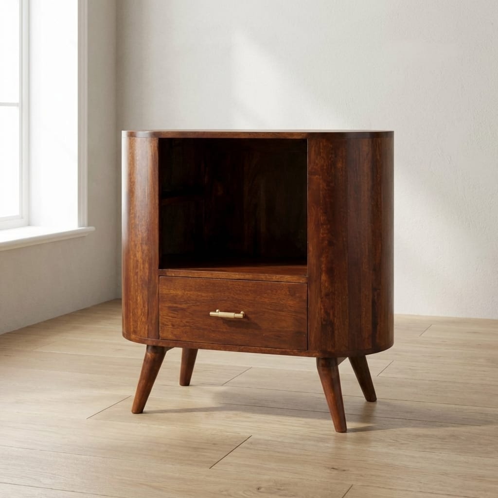 Rustic T-bar Cortez Chestnut Open Slot Sideboard - Solid Mango Wood Buffet Cabinet for Dining Room - main view showing...