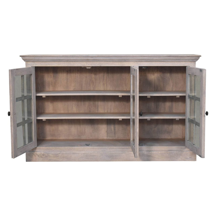 Rustic Stone Wash Triple Glazed Sideboard - Solid Mango Wood Buffet Cabinet for Dining Room - product view 6 showing...