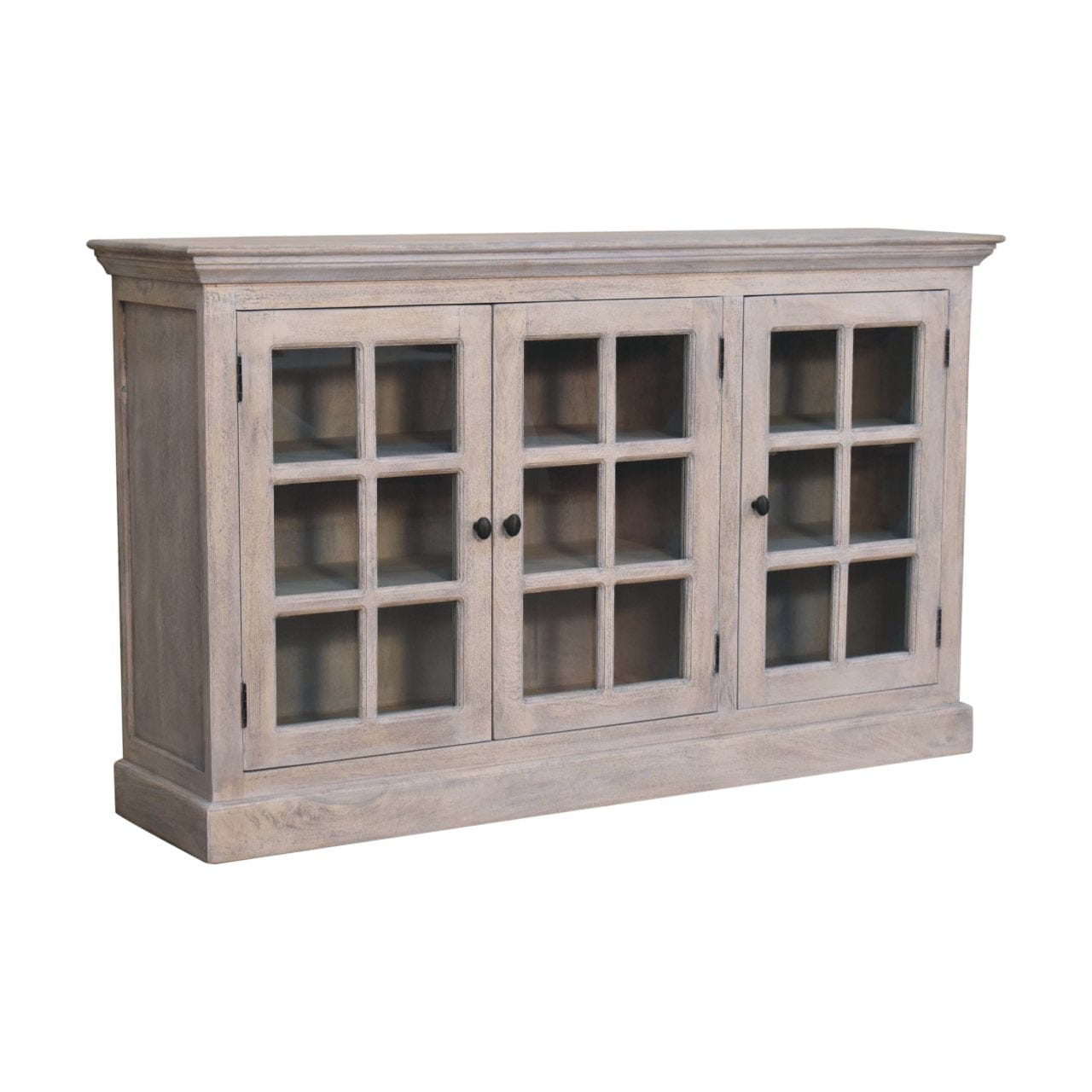 Rustic Stone Wash Triple Glazed Sideboard - Solid Mango Wood Buffet Cabinet for Dining Room - product view 4 showing...