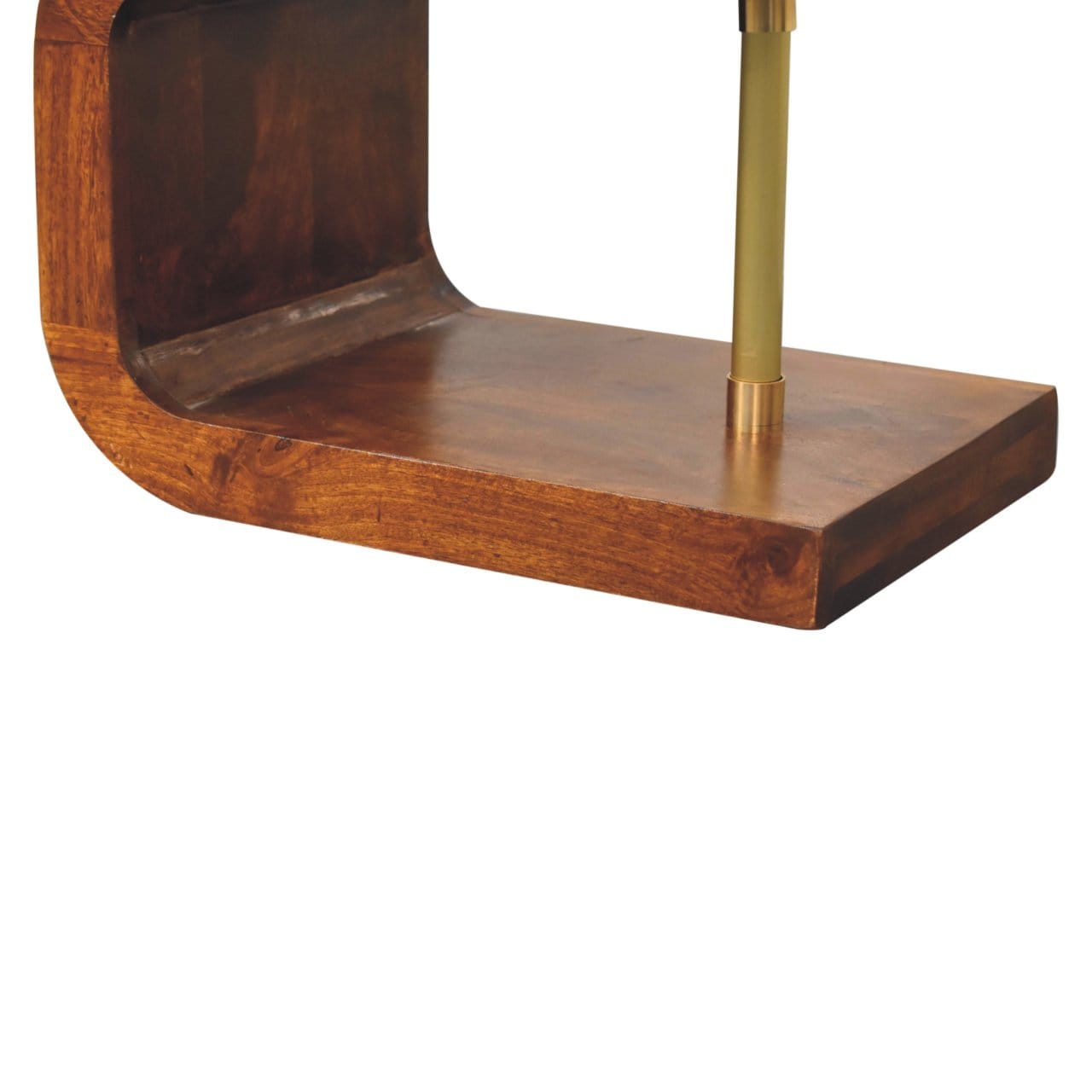 S-curve Brass Nightstand - Solid Mango Wood Bedside Table for Bedroom - product view 7 showing handcrafted solid mango...