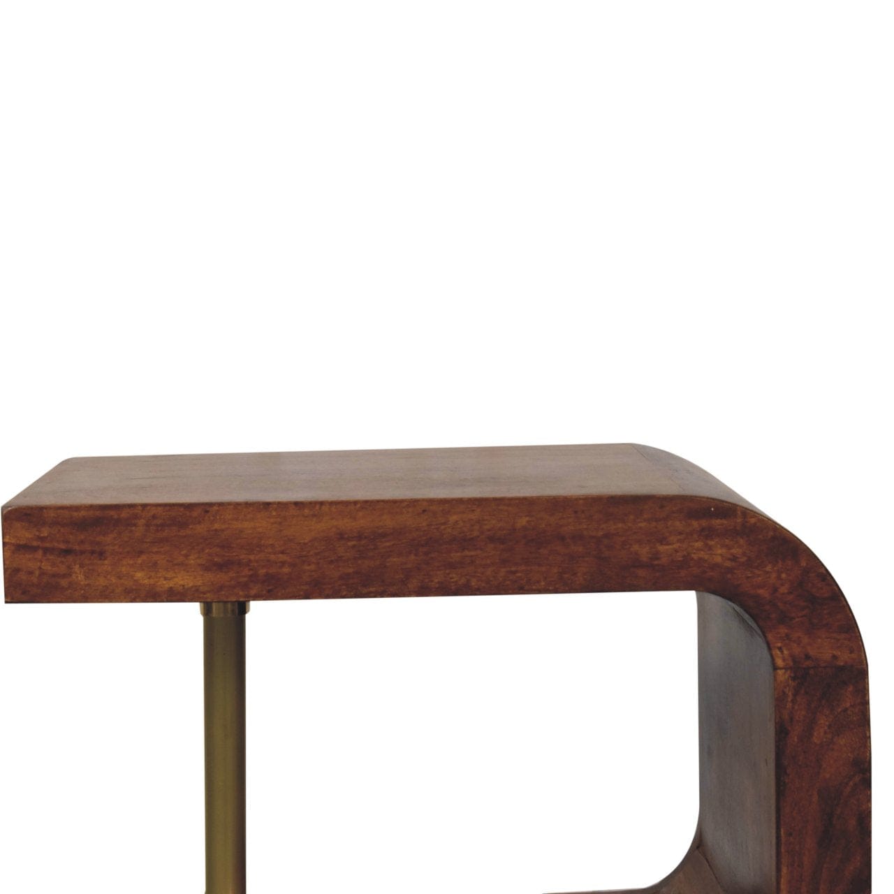 S-curve Brass Nightstand - Solid Mango Wood Bedside Table for Bedroom - product view 5 showing handcrafted solid mango...