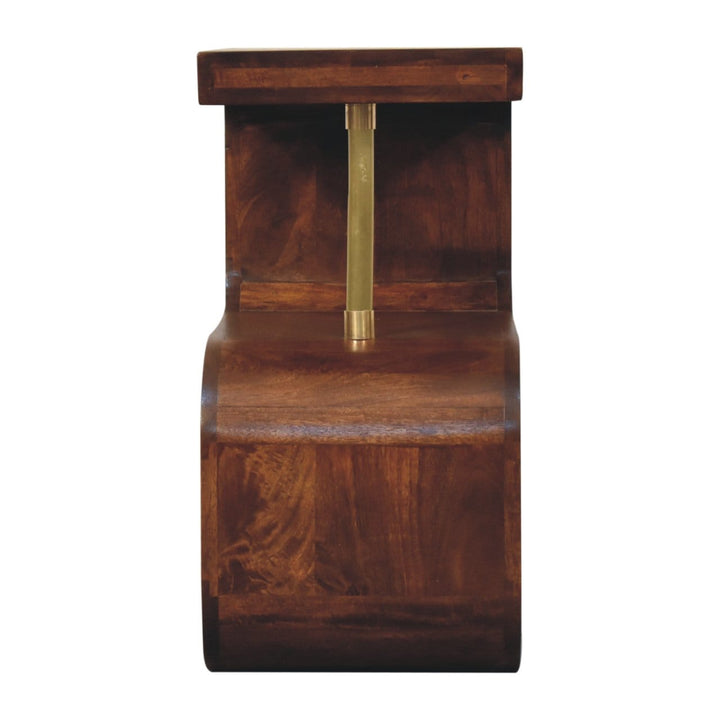 S-curve Brass Nightstand - Solid Mango Wood Bedside Table for Bedroom - product view 8 showing handcrafted solid mango...