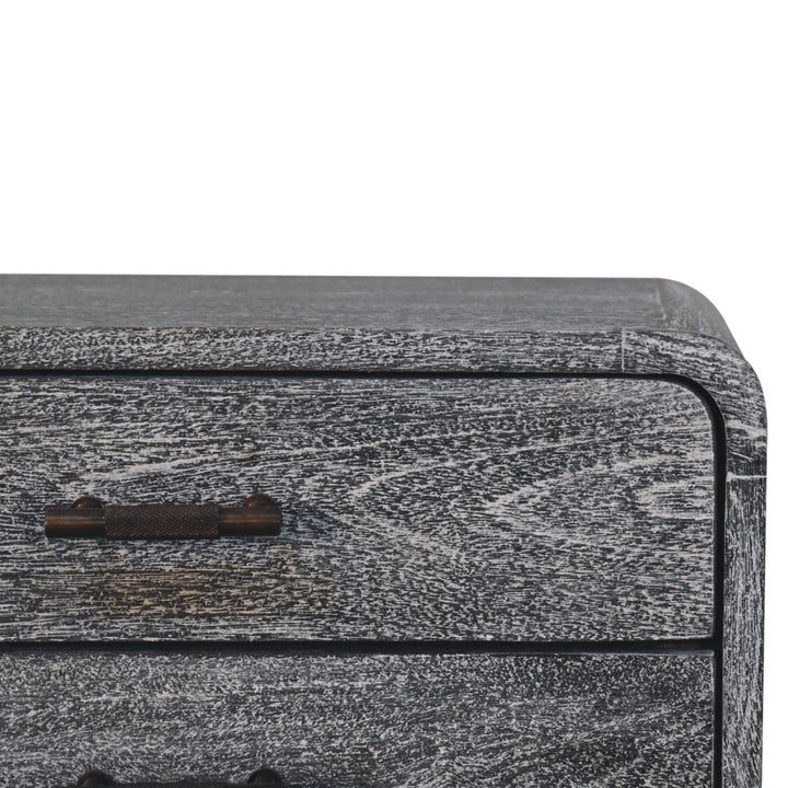 Sandblasted Ash Curved Nightstand - Solid Mango Wood Bedside Table for Bedroom - product view 5 showing handcrafted solid...