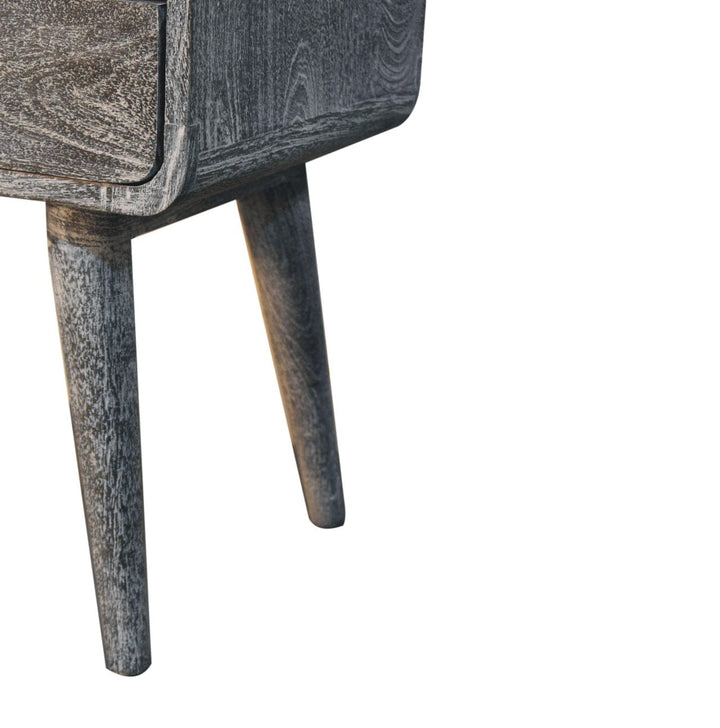 Sandblasted Ash Curved Nightstand - Solid Mango Wood Bedside Table for Bedroom - product view 9 showing handcrafted solid...