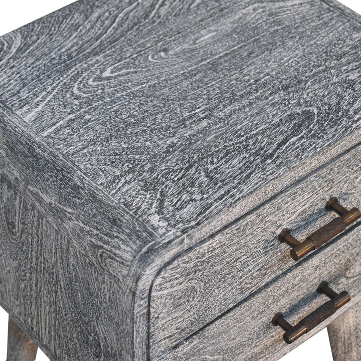 Sandblasted Ash Curved Nightstand - Solid Mango Wood Bedside Table for Bedroom - product view 7 showing handcrafted solid...