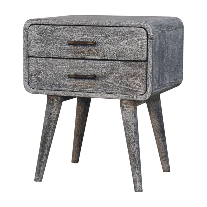 Sandblasted Ash Curved Nightstand - Solid Mango Wood Bedside Table for Bedroom - product view 4 showing handcrafted solid...
