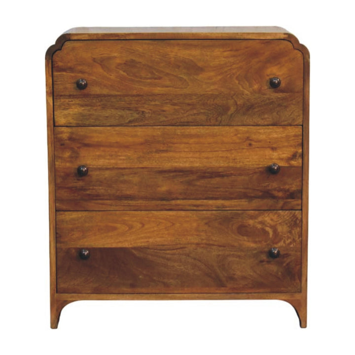 Amber Oak Scalloped Edge Storage Chest in Solid Mango Wood - main view showing handcrafted solid mango wood dresser