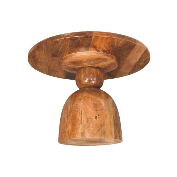 Sculpted Pedestal Coffee Table in Solid Mango Wood - product view 7 showing handcrafted solid mango wood coffee table