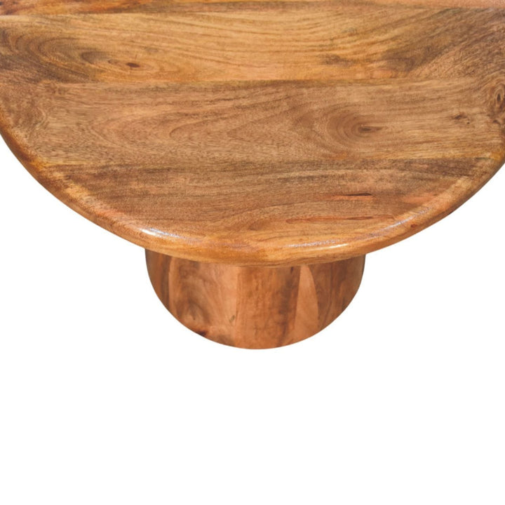 Sculpted Pedestal Coffee Table in Solid Mango Wood - product view 2 showing handcrafted solid mango wood coffee table