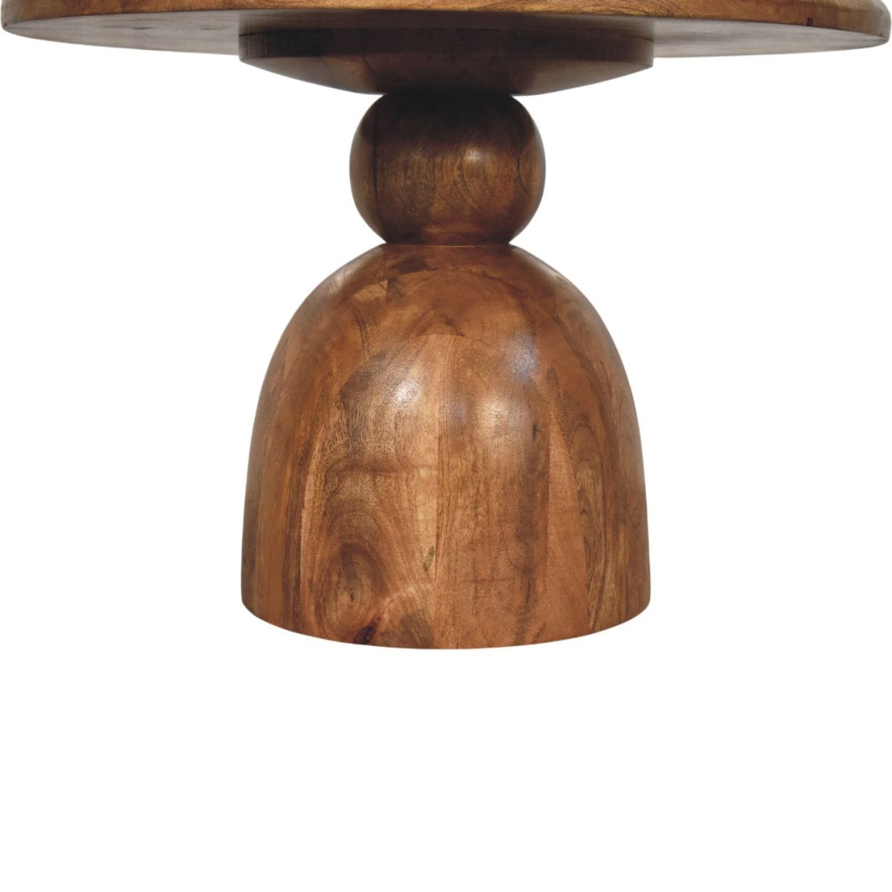 Sculpted Pedestal Coffee Table in Solid Mango Wood - product view 3 showing handcrafted solid mango wood coffee table