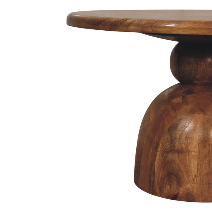 Sculpted Pedestal Coffee Table in Solid Mango Wood - product view 5 showing handcrafted solid mango wood coffee table