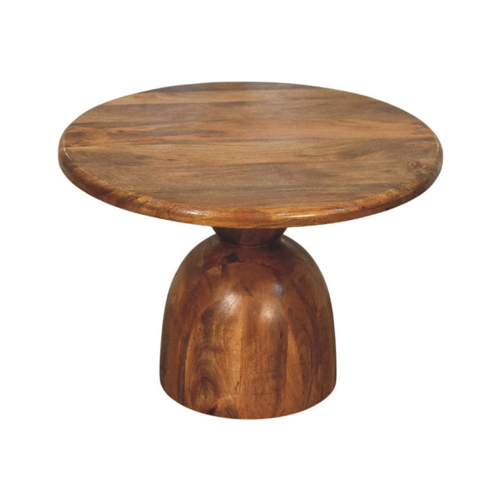 Sculpted Pedestal Coffee Table in Solid Mango Wood - main view showing handcrafted solid mango wood coffee table