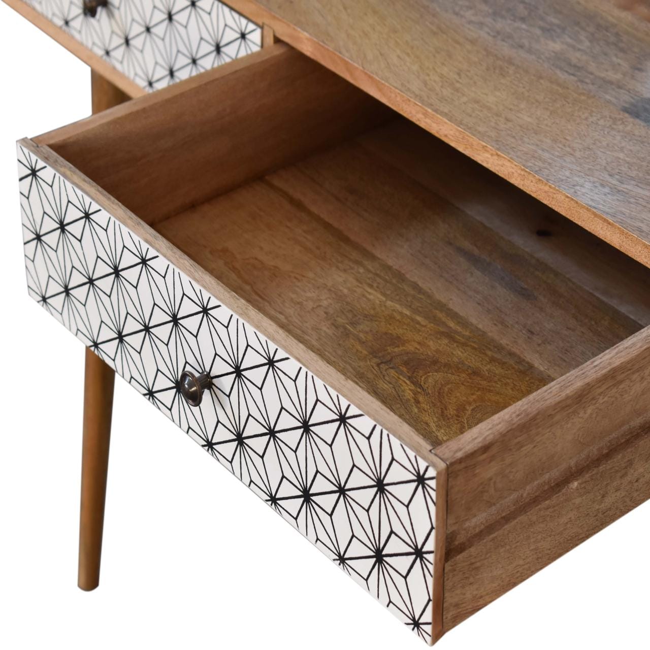 Sendai 2 Drawer Console Table - Solid Mango Wood Hallway Console for Entryway - product view 6 showing handcrafted solid...