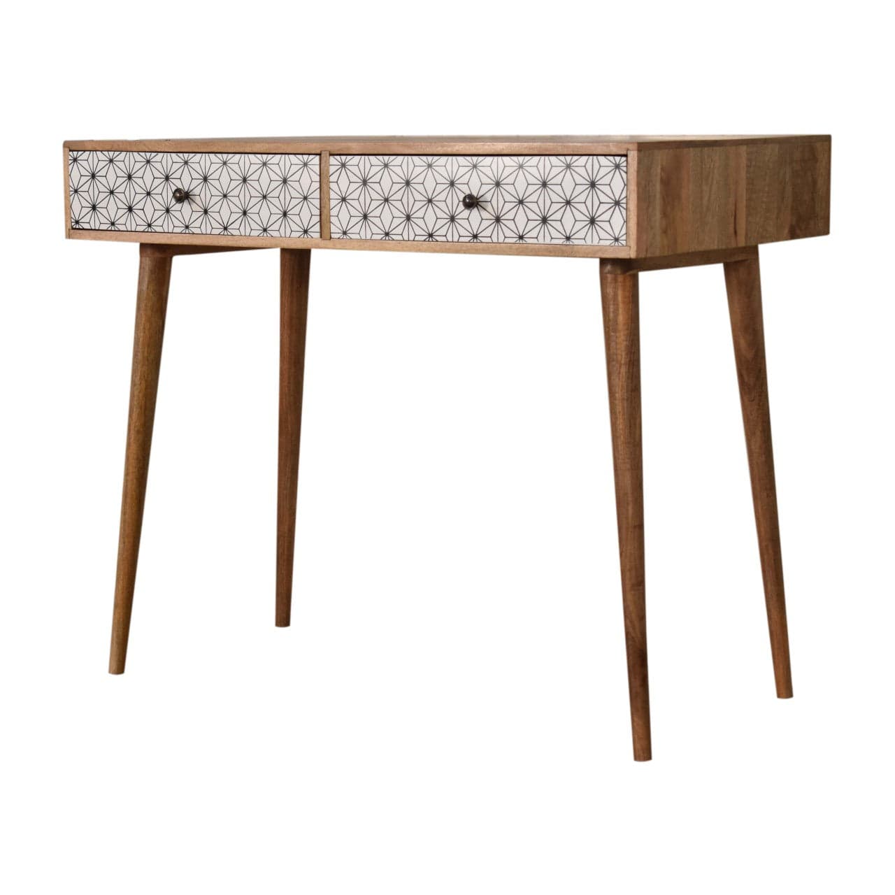 Sendai 2 Drawer Console Table - Solid Mango Wood Hallway Console for Entryway - product view 2 showing handcrafted solid...