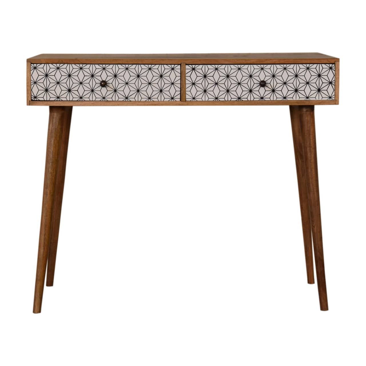 Sendai 2 Drawer Console Table - Solid Mango Wood Hallway Console for Entryway - main view showing handcrafted solid mango...