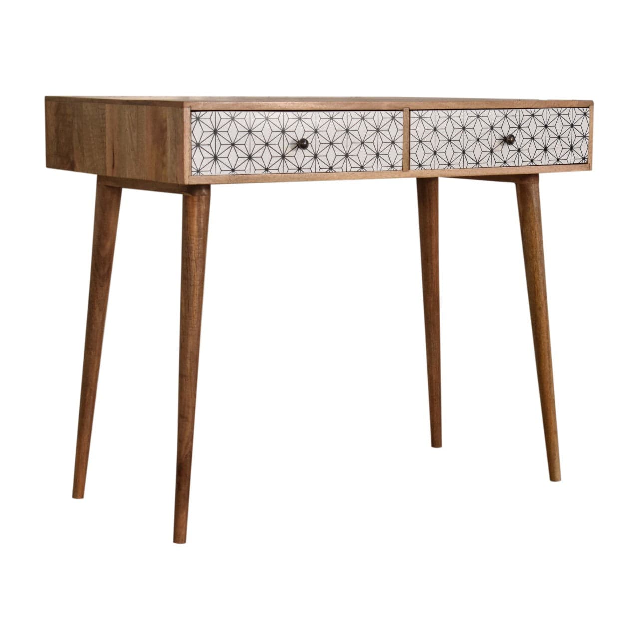 Sendai 2 Drawer Console Table - Solid Mango Wood Hallway Console for Entryway - product view 3 showing handcrafted solid...