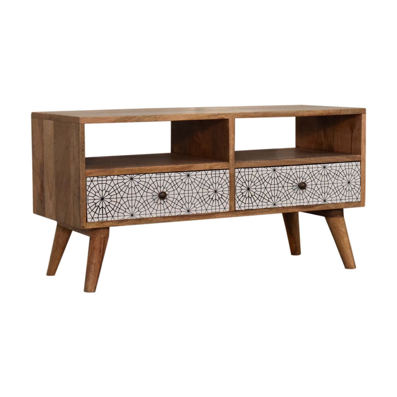 Sendai Tv Unit - Entertainment Center in Solid Mango Wood - main view showing handcrafted solid mango wood tv stand