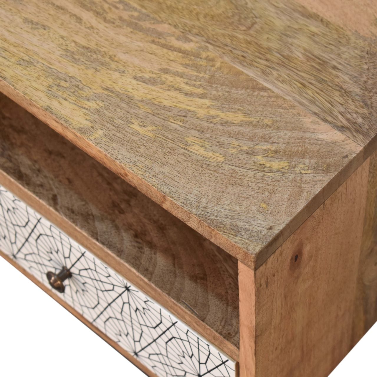 Sendai Tv Unit - Entertainment Center in Solid Mango Wood - product view 4 showing handcrafted solid mango wood furniture
