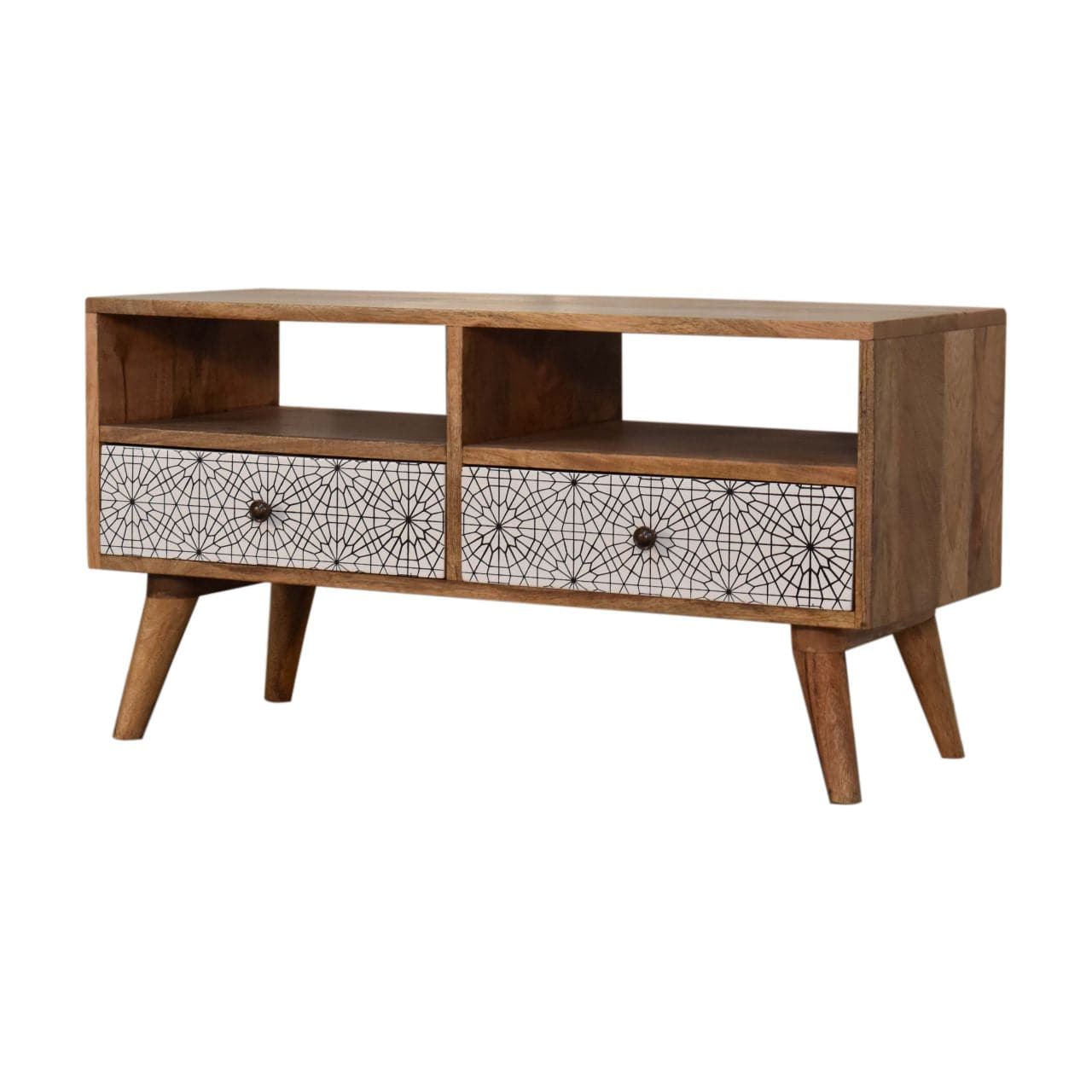 Sendai Tv Unit - Entertainment Center in Solid Mango Wood - product view 2 showing handcrafted solid mango wood furniture