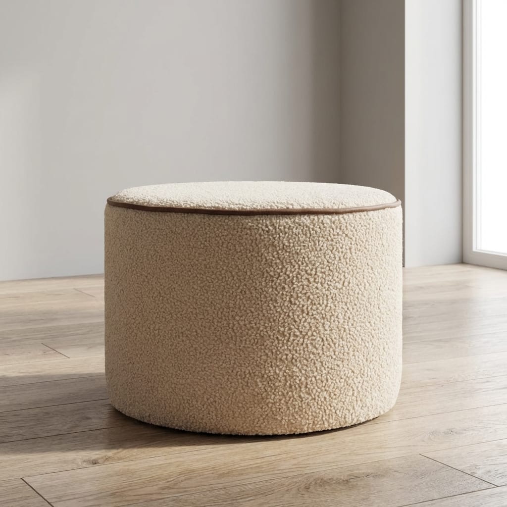 Serenity Round Footstool - Solid Mango Wood Accent Stool for Living Room - main view showing handcrafted solid mango wood...
