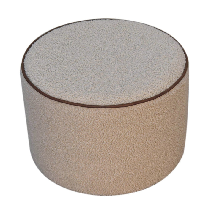 Serenity Round Footstool - Solid Mango Wood Accent Stool for Living Room - product view 4 showing handcrafted solid mango...