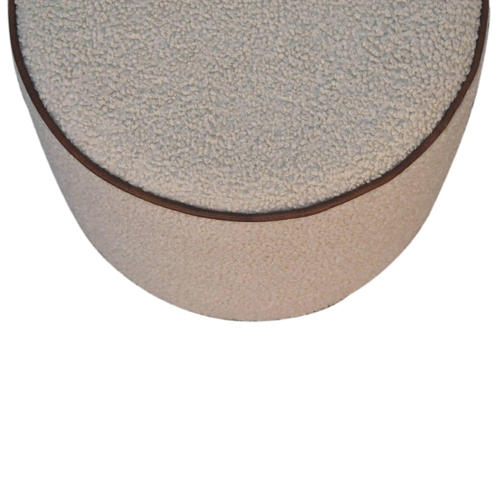 Serenity Round Footstool - Solid Mango Wood Accent Stool for Living Room - product view 3 showing handcrafted solid mango...